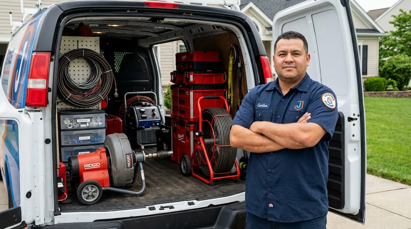 Professional drain cleaning equipment and Johns Plumbing LLC plumber in Navarre