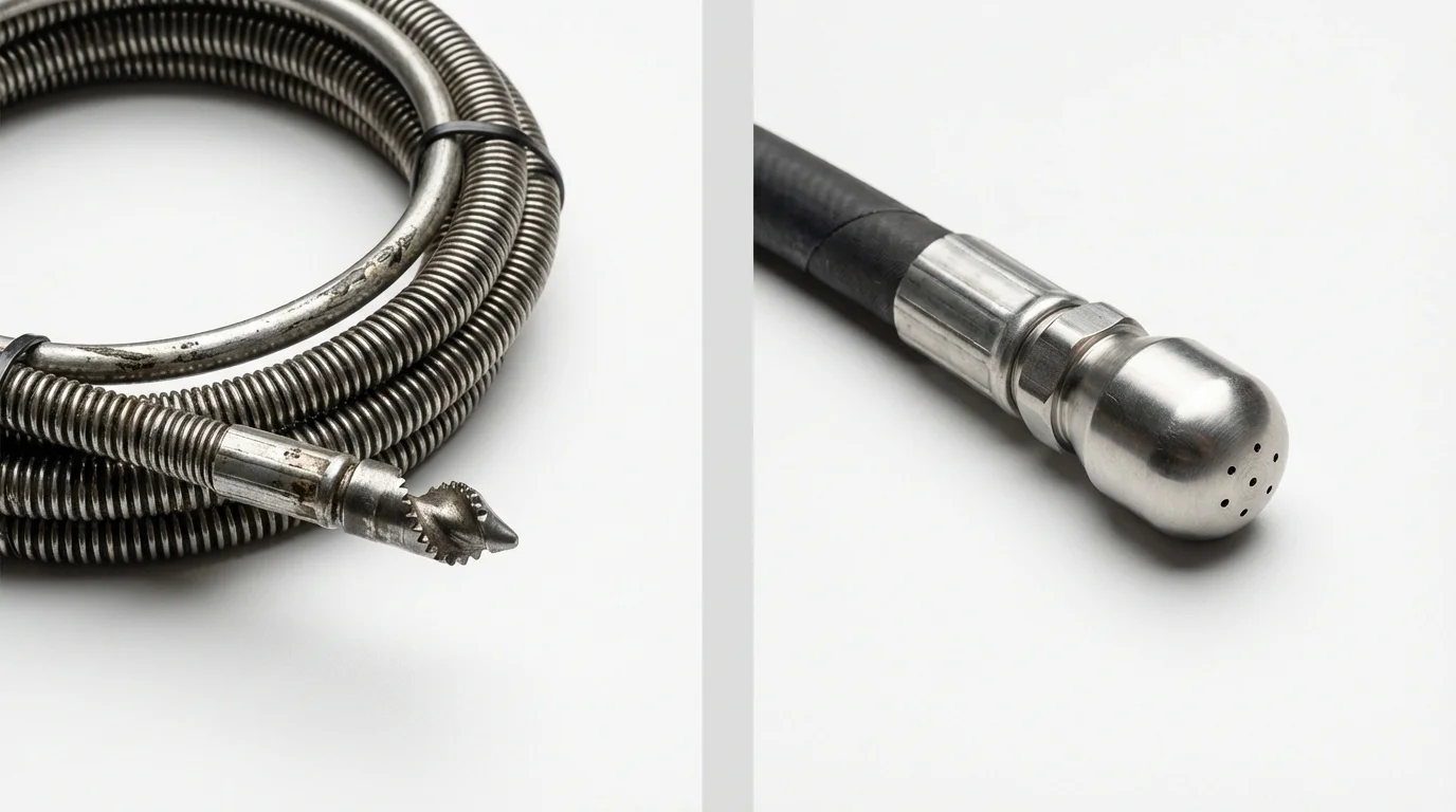 Drain snake cable and hydro jetting nozzle used for drain cleaning in Navarre, FL