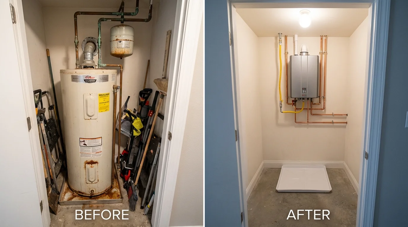 Tank water heater versus wall-mounted tankless unit comparison for Navarre, FL homeowners